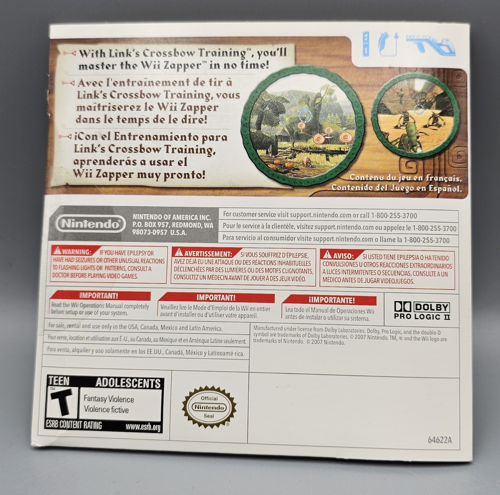 Link’s Crossbow Training Wii Zapper Nintendo Wii 2007 Unopened Disc