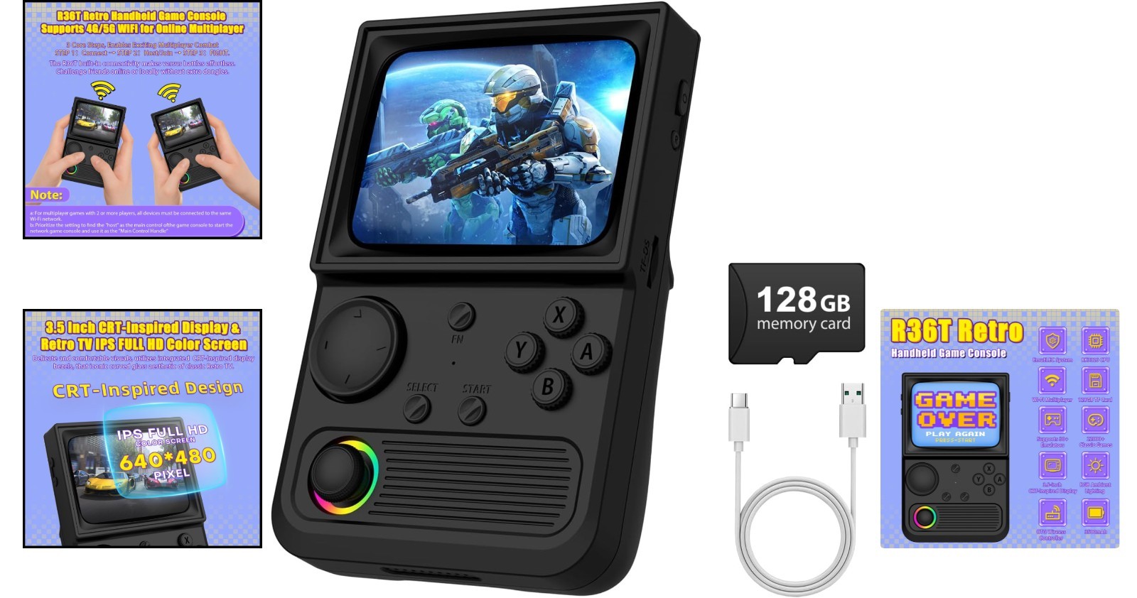 All-in-One R36T Gaming Console – 64GB Storage, Online Multiplayer, Portable Case