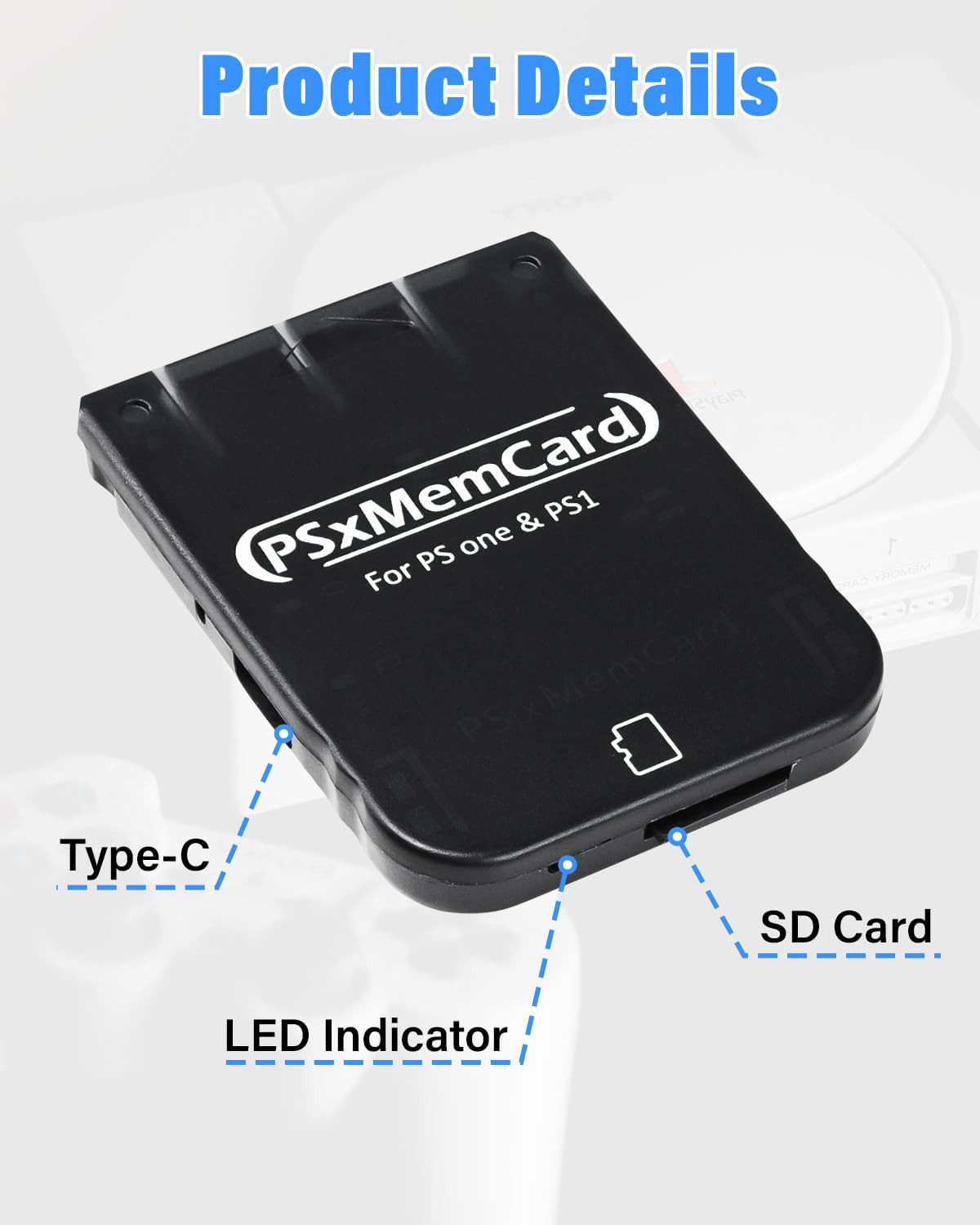 PS1 Memory Card with 512MB Micro SD Card, High Speed Game Memory Card for PS1 &