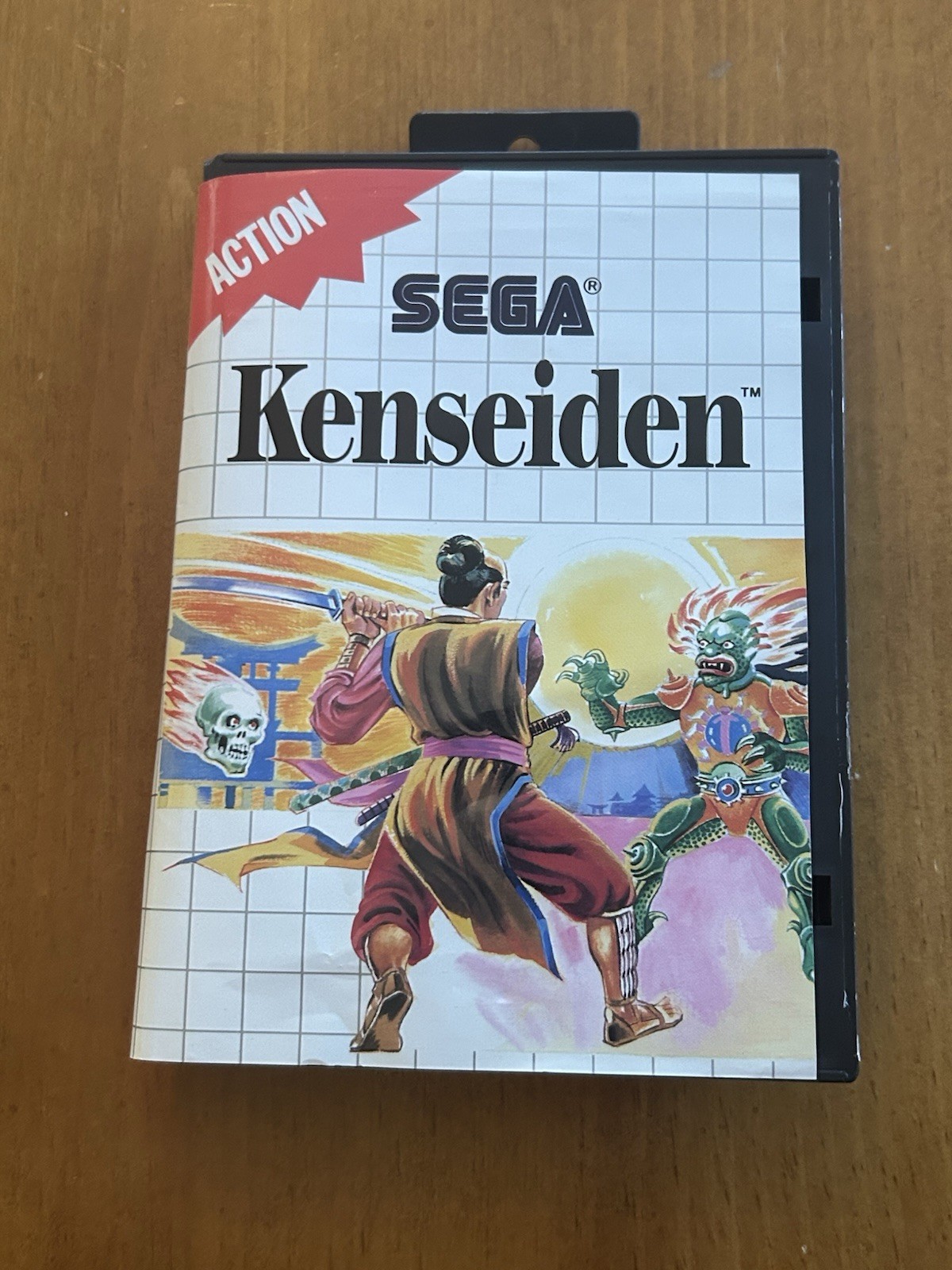 Kenseiden Sega Master System 1988 Cartridge & Box No Plastic Overlay Has Manual