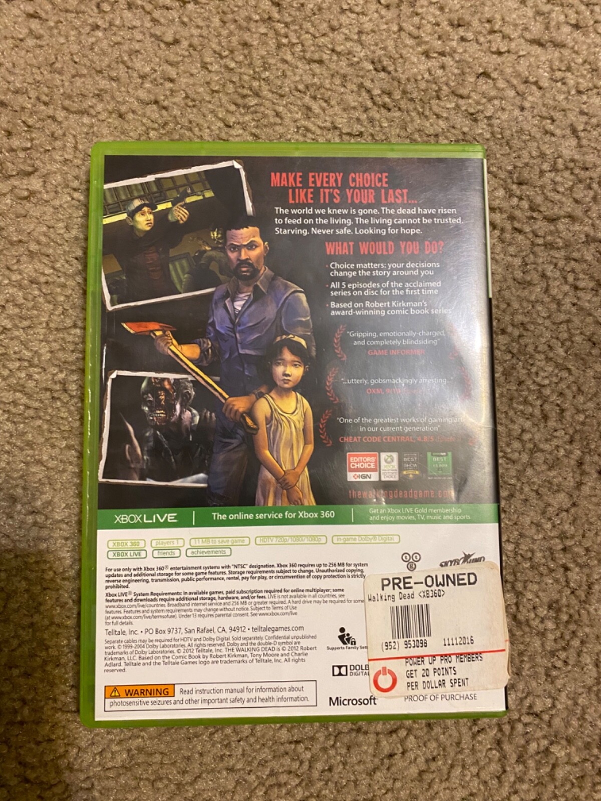 The Walking Dead: A Telltale Games Series (Microsoft Xbox 360, 2012) Complete