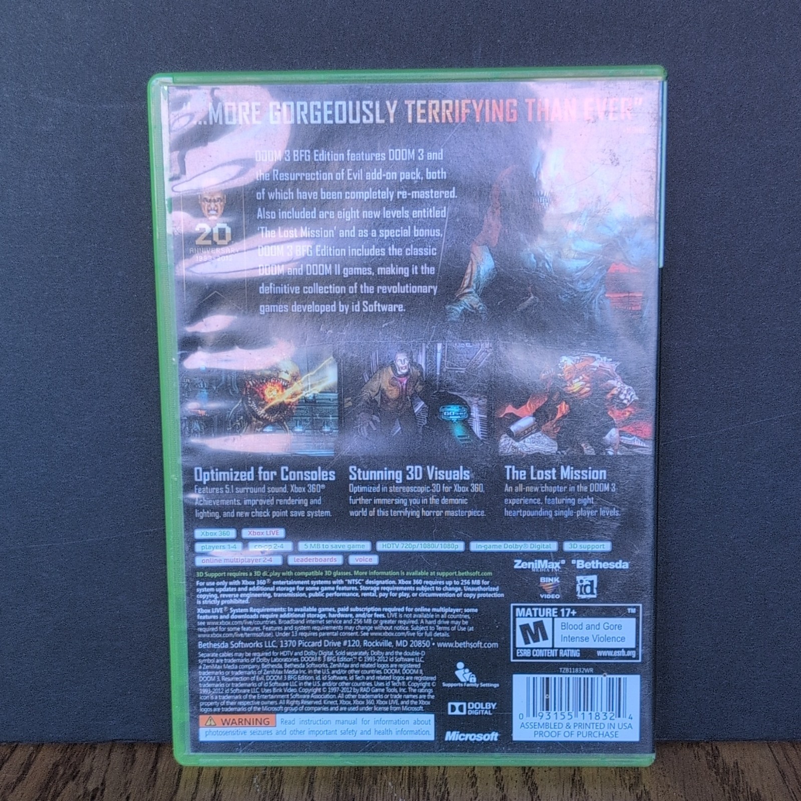 Doom 3 BFG Edition Microsoft Xbox 360 2012 CIB Complete w/ Manual Bethesda