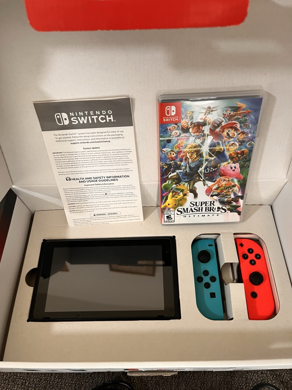 Nintendo Switch Console Neon Red & Blue Joy-Con, Super Smask Bros – MISSING CORD