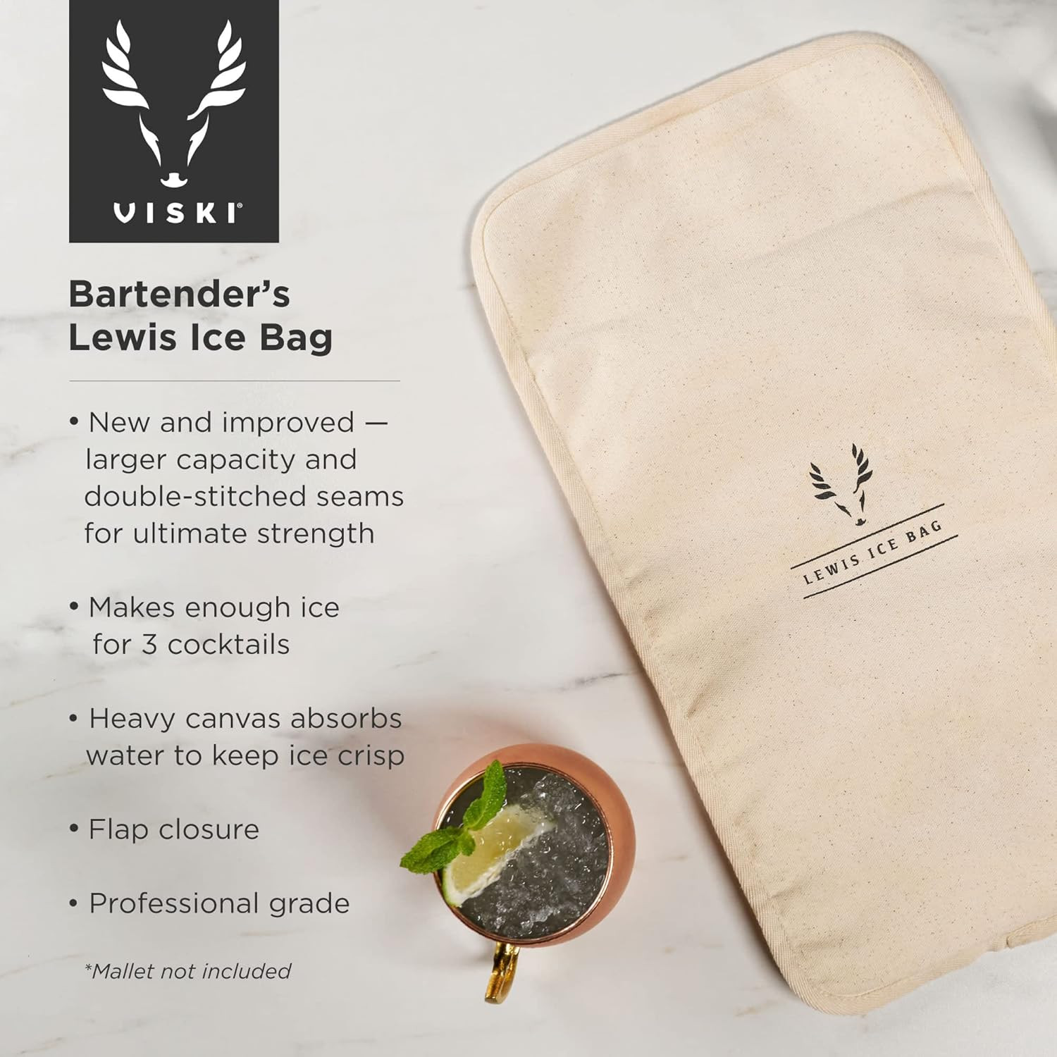 Bartender’S Lewis Ice Bag – Extra Large Professional Grade Canvas Ice Crushing B