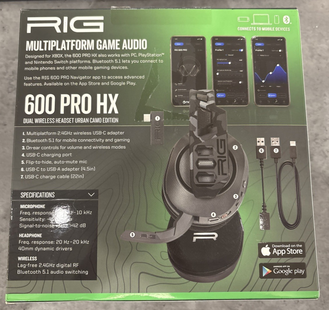 RIG 600 PRO HX Dual Wireless Universal Gaming Headset, 2.4GHz/Bluetooth, Camo