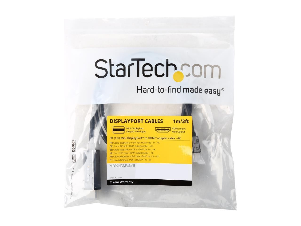StarTech.com Model MDP2HDMM1MB Mini DisplayPort to HDMI converter cable – 4K