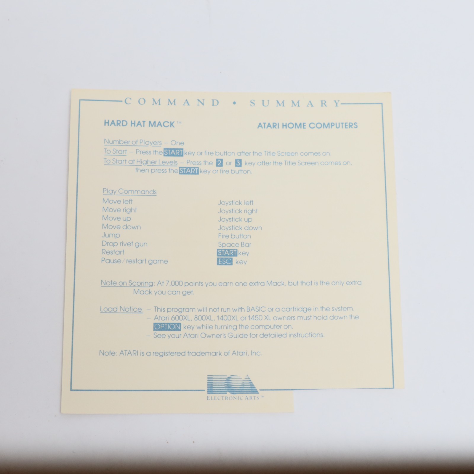 Hard Hat Mack 1983 Electronic Arts Atari Home Computers Platform Excellent Cond
