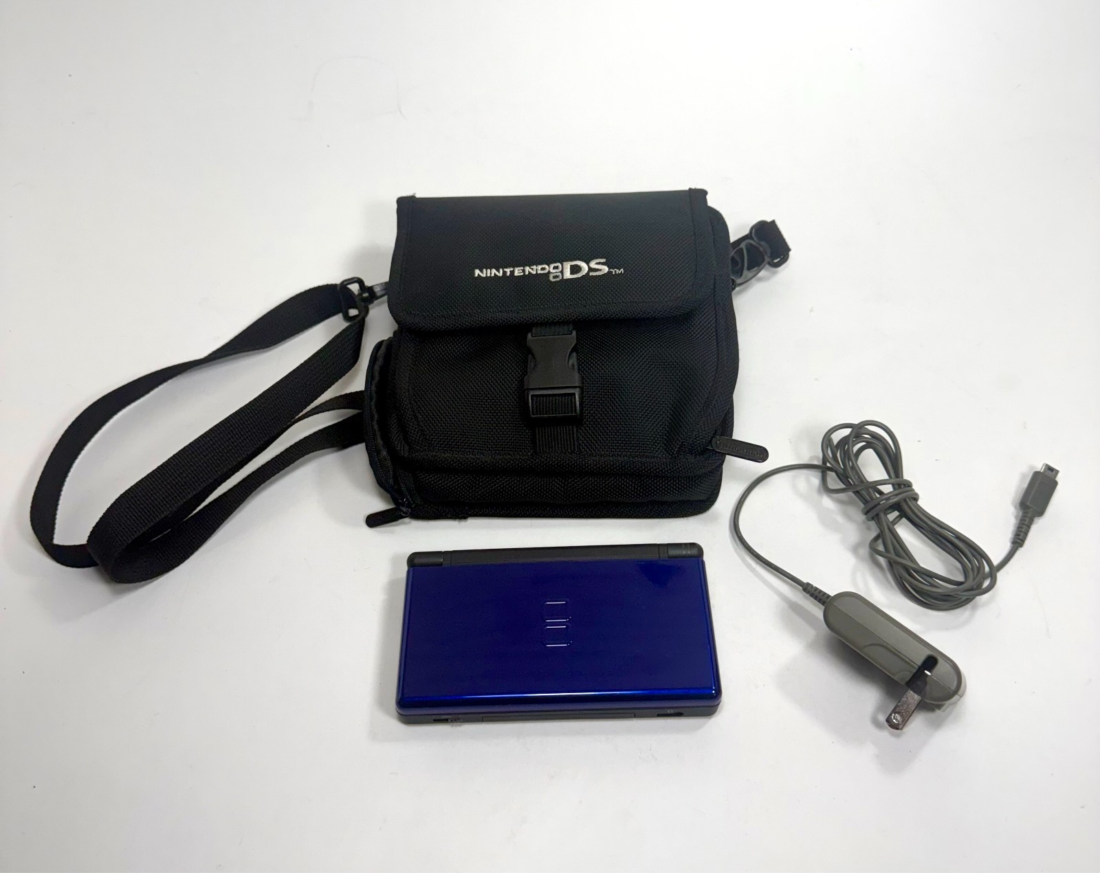 Nintendo Cobalt & Black DS Lite with Charger & Case Tested & Works!