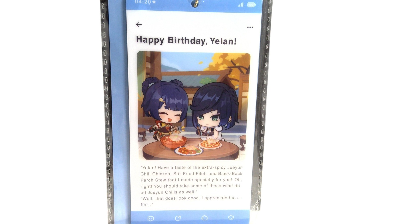 Genshin Impact Yelan Xiangling Blue Acrylic Key Chain 5.5x3in Wishes Glossy