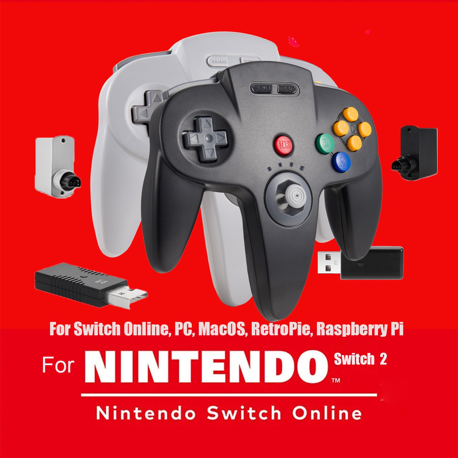 Black + Grey Wireless Switch N64 Controller for Nintendo 64™Switch Online PC MAC