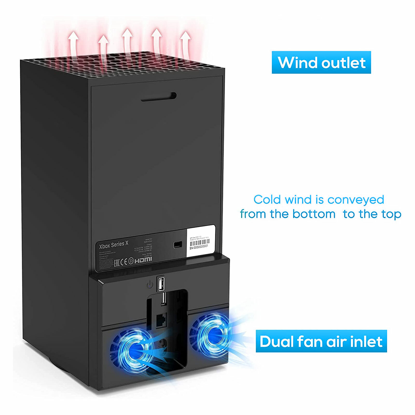 USB Vertical Cooling Fan External Cooler Accessories for Xbox Series X Console