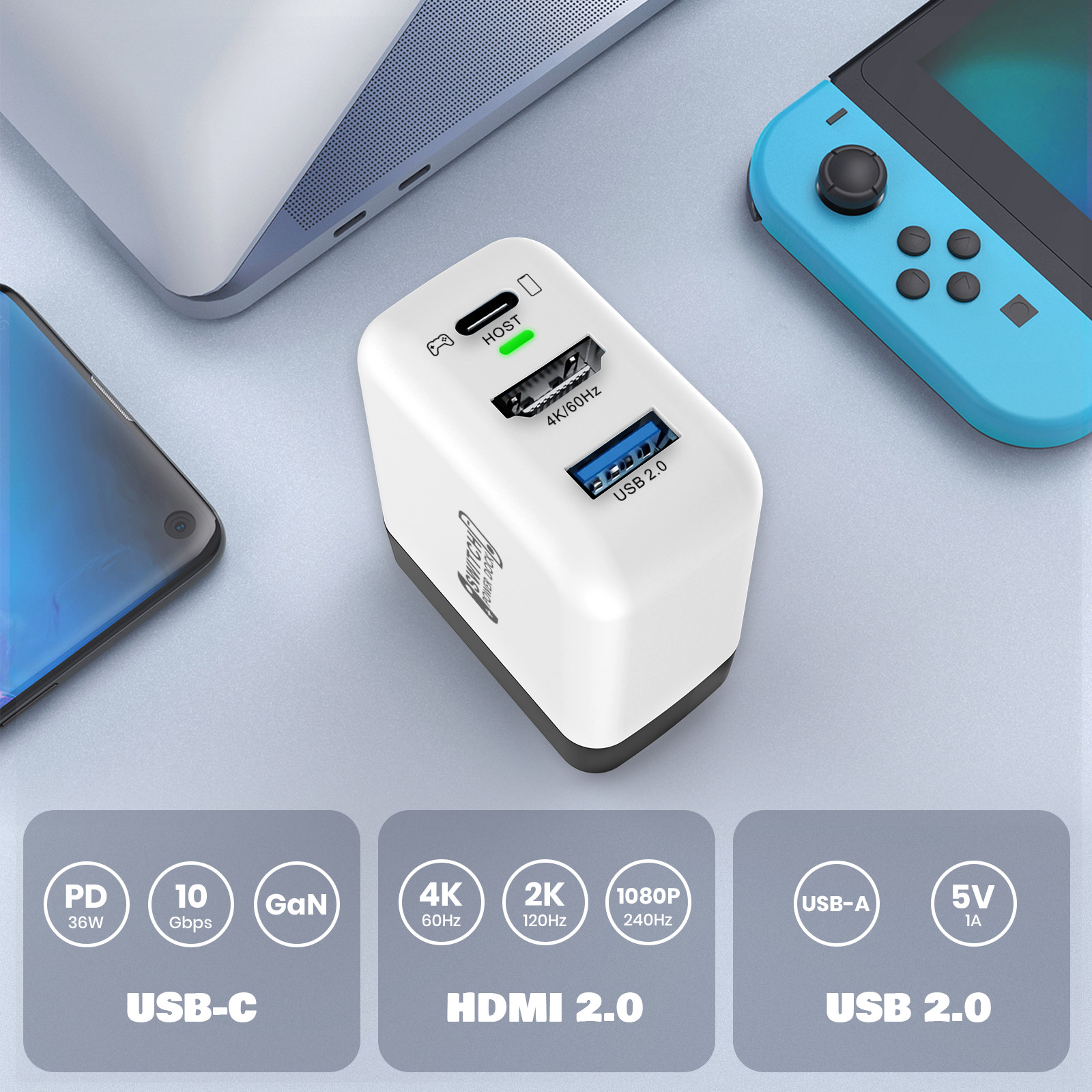 3 in 1 TV Dock Station for Nintendo Switch 36W Portable Charger Docking Station