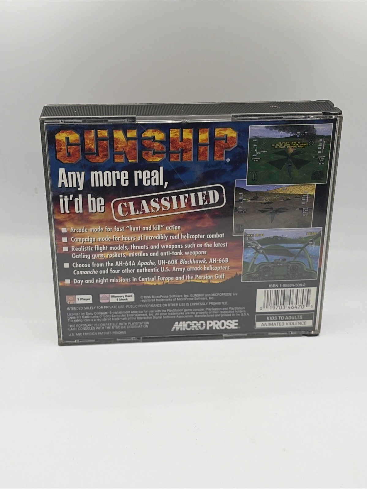 GUNSHIP GAME W/ CASE & MANUAL (SONY PLAYSTATION 1996)