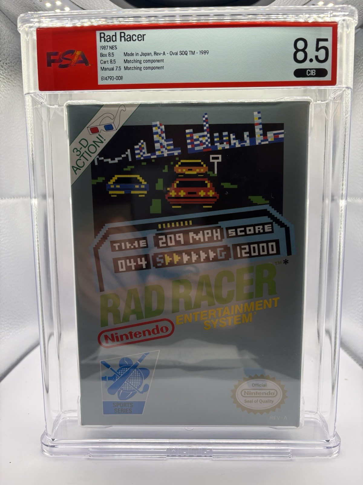 1987 Rad Racer NES Nintendo Sports Series Oval SOQ REV-A PSA 8.5 CIB Graded