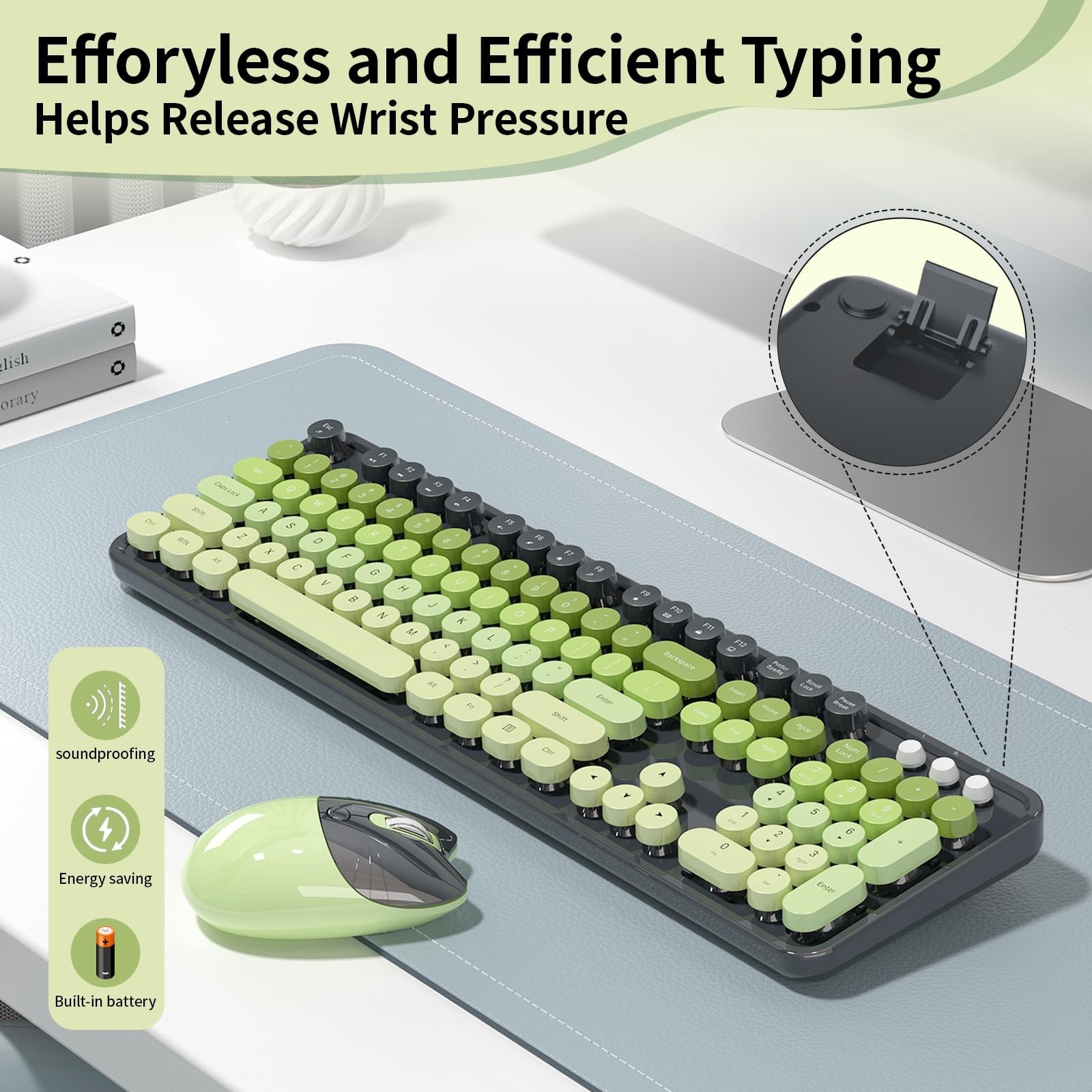 Wireless Keyboard and Mouse, MOFII 104 Round Keycaps Retro Typewriter with OT…