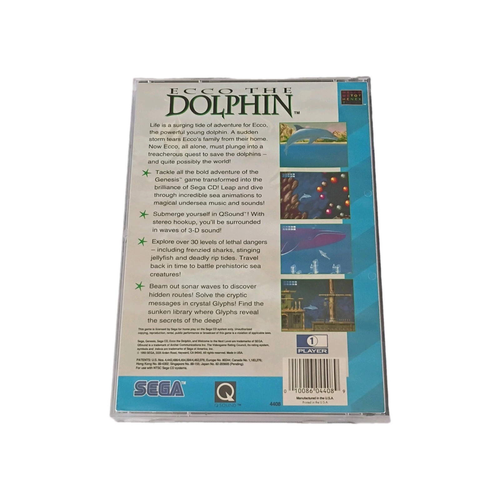 SEGA Ecco the Dolphin (Sega CD) Complete w/ Manual & Case NTSC-U/C 1993 GA