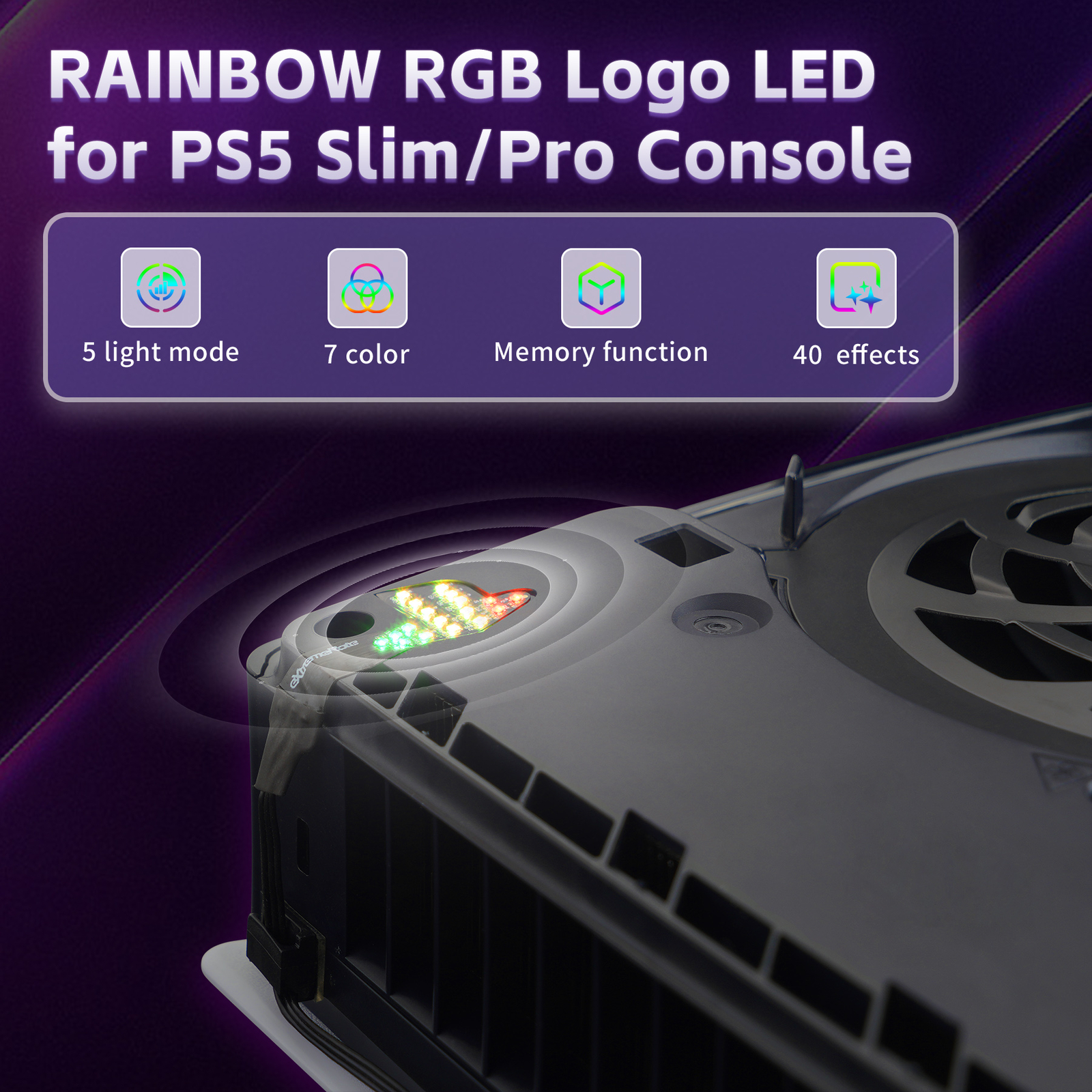 eXtremeRate 7 Colors 40 Effects RGB Rainbow LED Kit for PS5 Slim/Pro Console