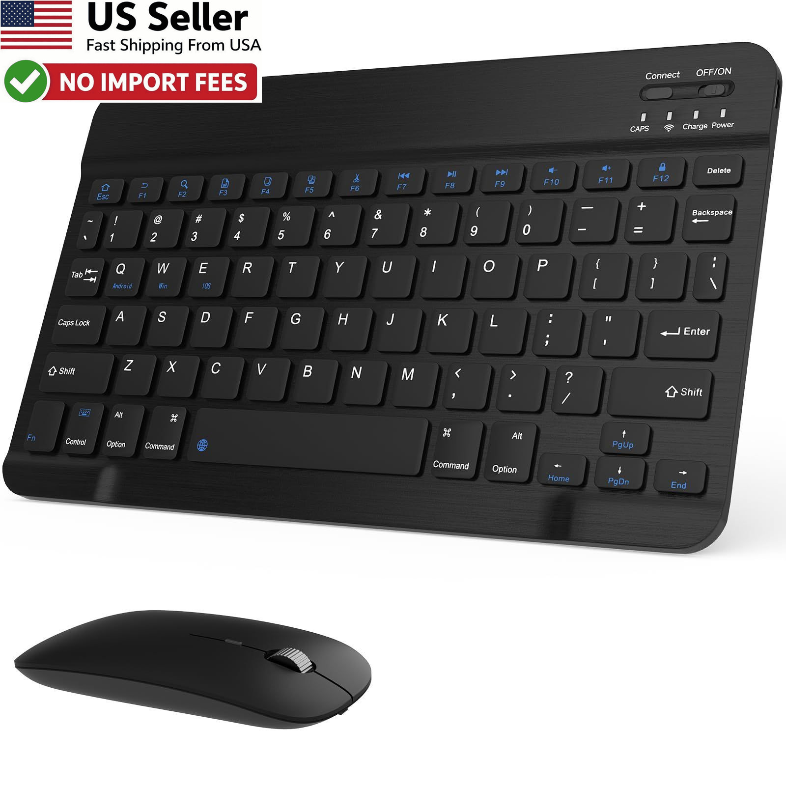 Rechargeable Bluetooth Keyboard Mouse Combo Ultra-Slim Wireless Black FROM USA
