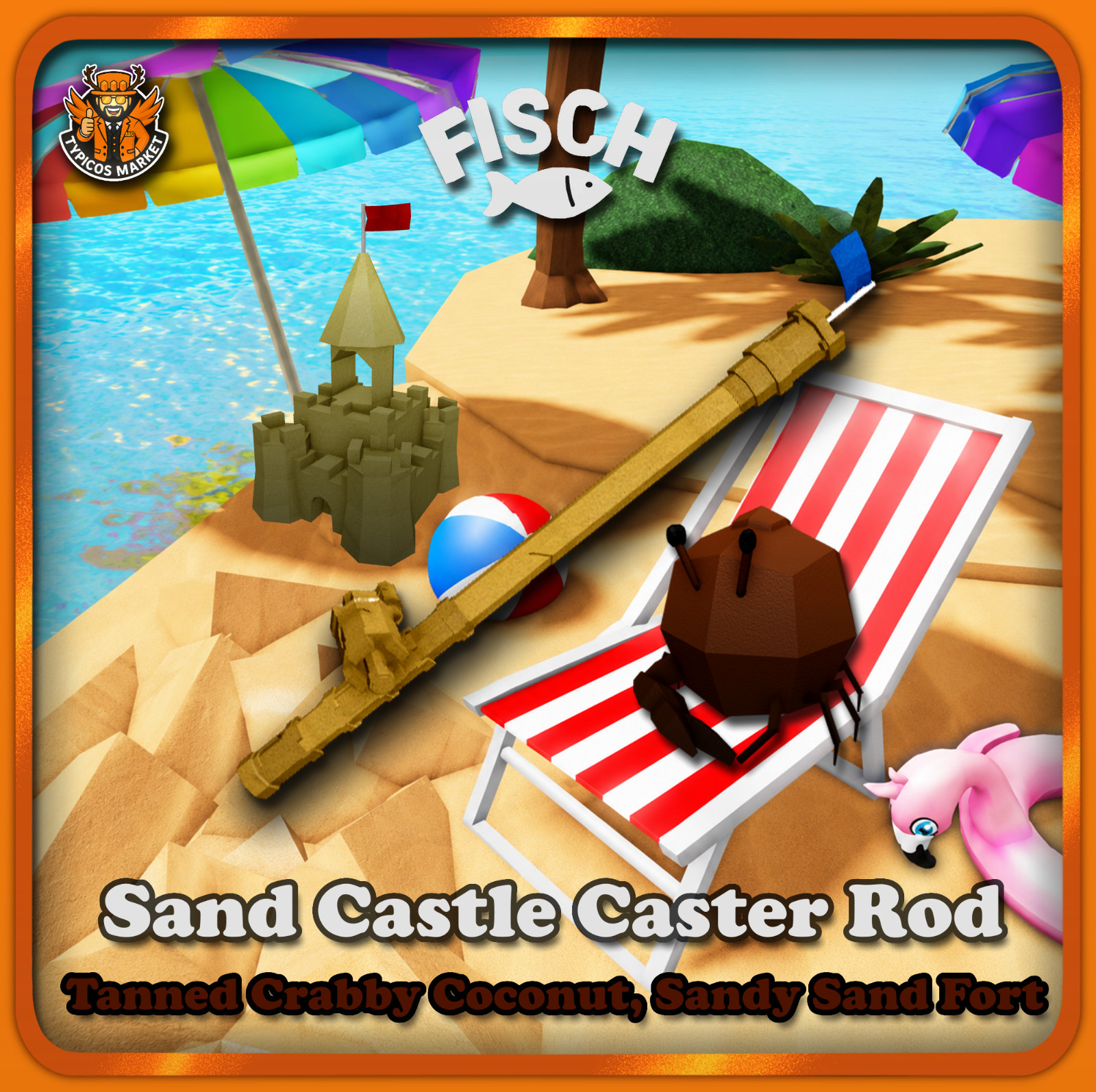 [FISCH] Sand Castle Caster Rod bundle [Tanned Crabby Coconut, Sandy Sand Fort]🌊