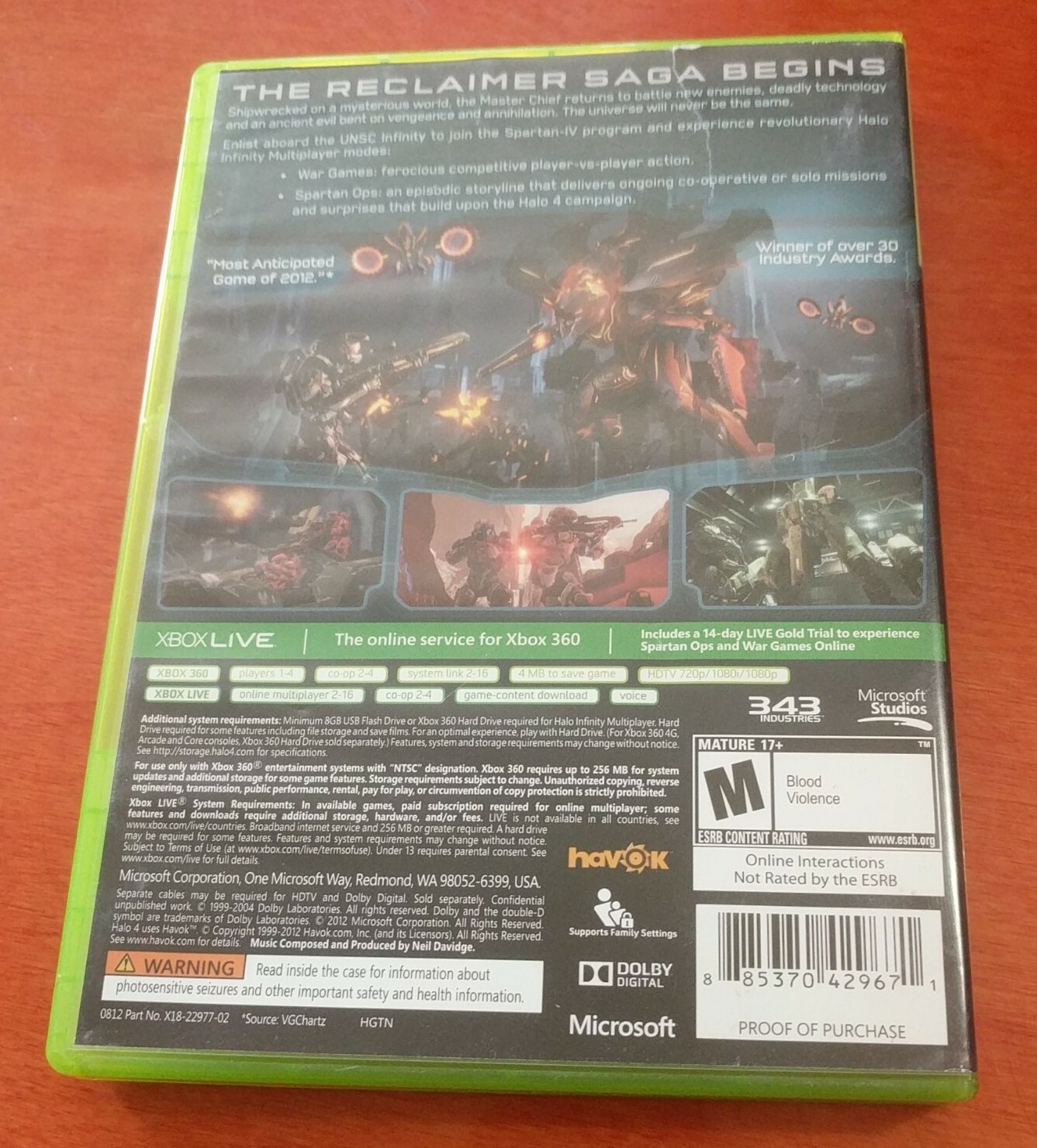 Halo 4 Microsoft Xbox 360 Studios 343 Industries Havok Dolby Digital Mature