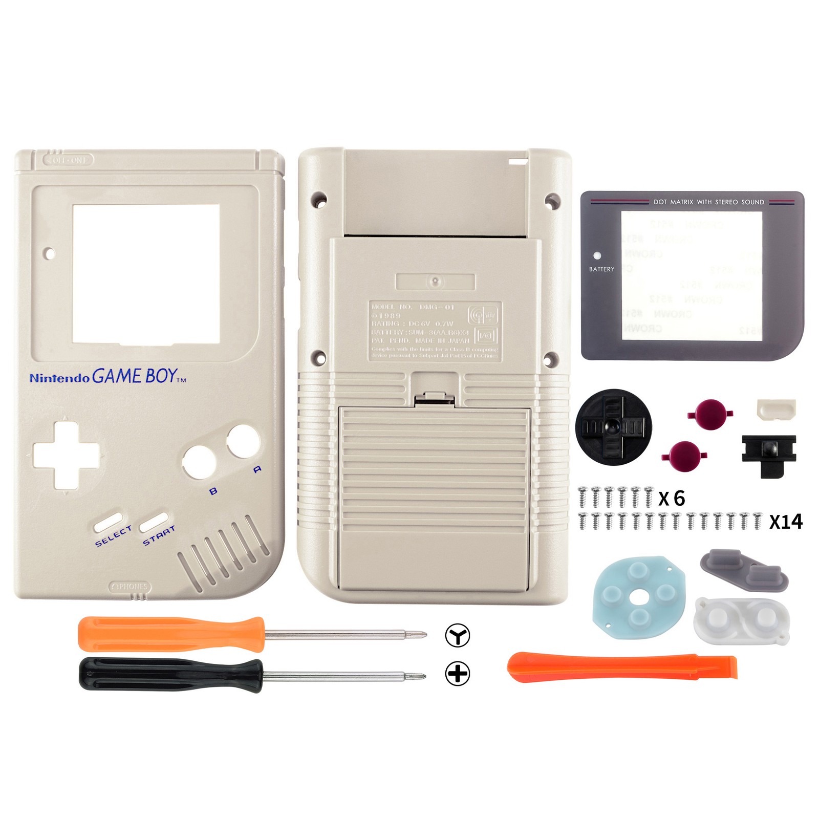 New Full Housing Shell Case for Original Nintendo DMG-01 GameBoy Solid Gray