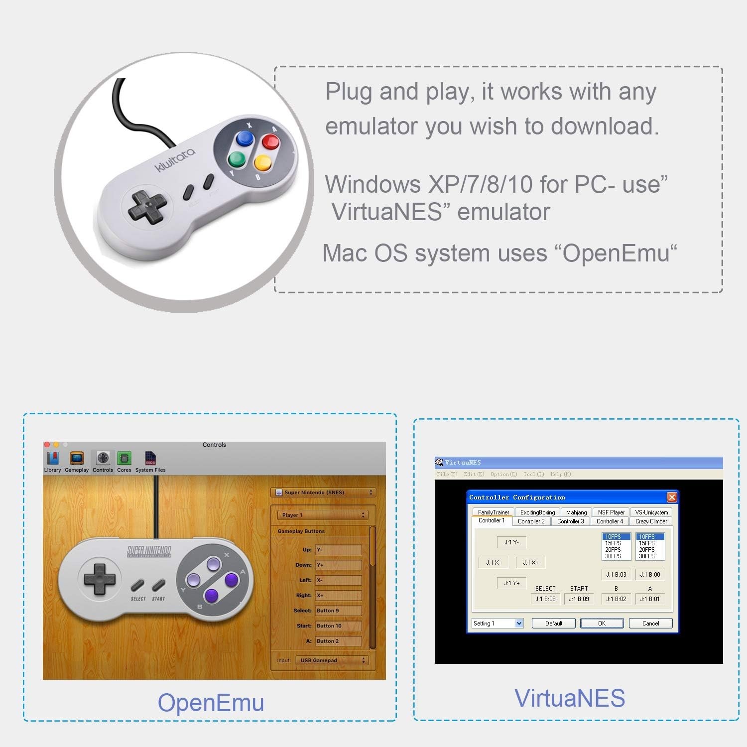 Ergonomic 2X Classic SNES USB Controllers for PC, Mac & Raspberry Pi Gaming