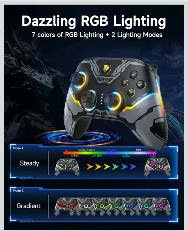 EasySMX X15 Gaming Controller Wireless Bluetooth RBG Back Buttons PC Switch New