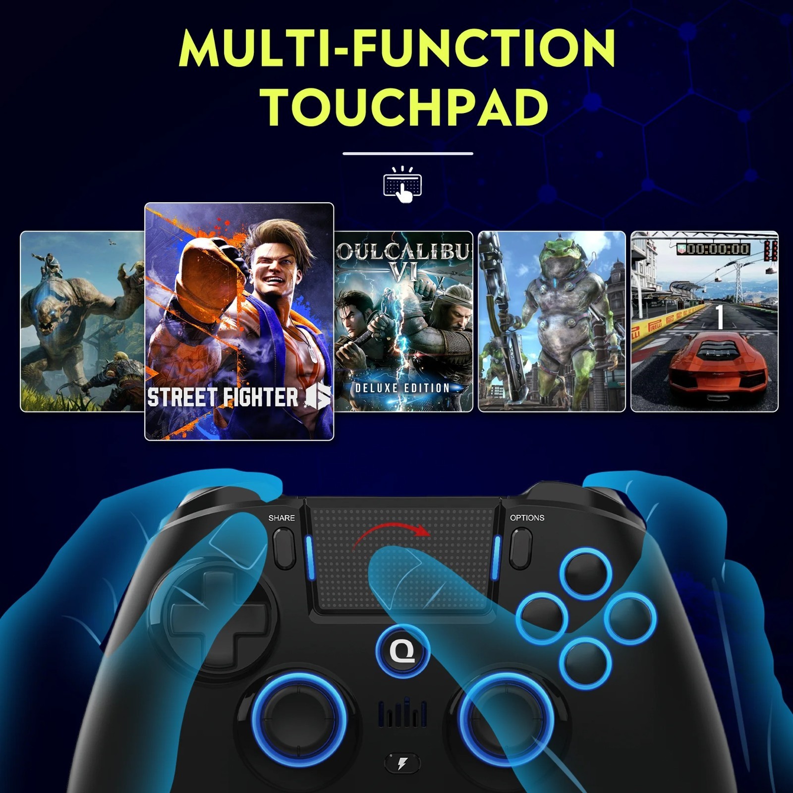 QRD Spark N5 Wireless Controller PS4 PS3 PC iOS Android Hall Joystick Vibration