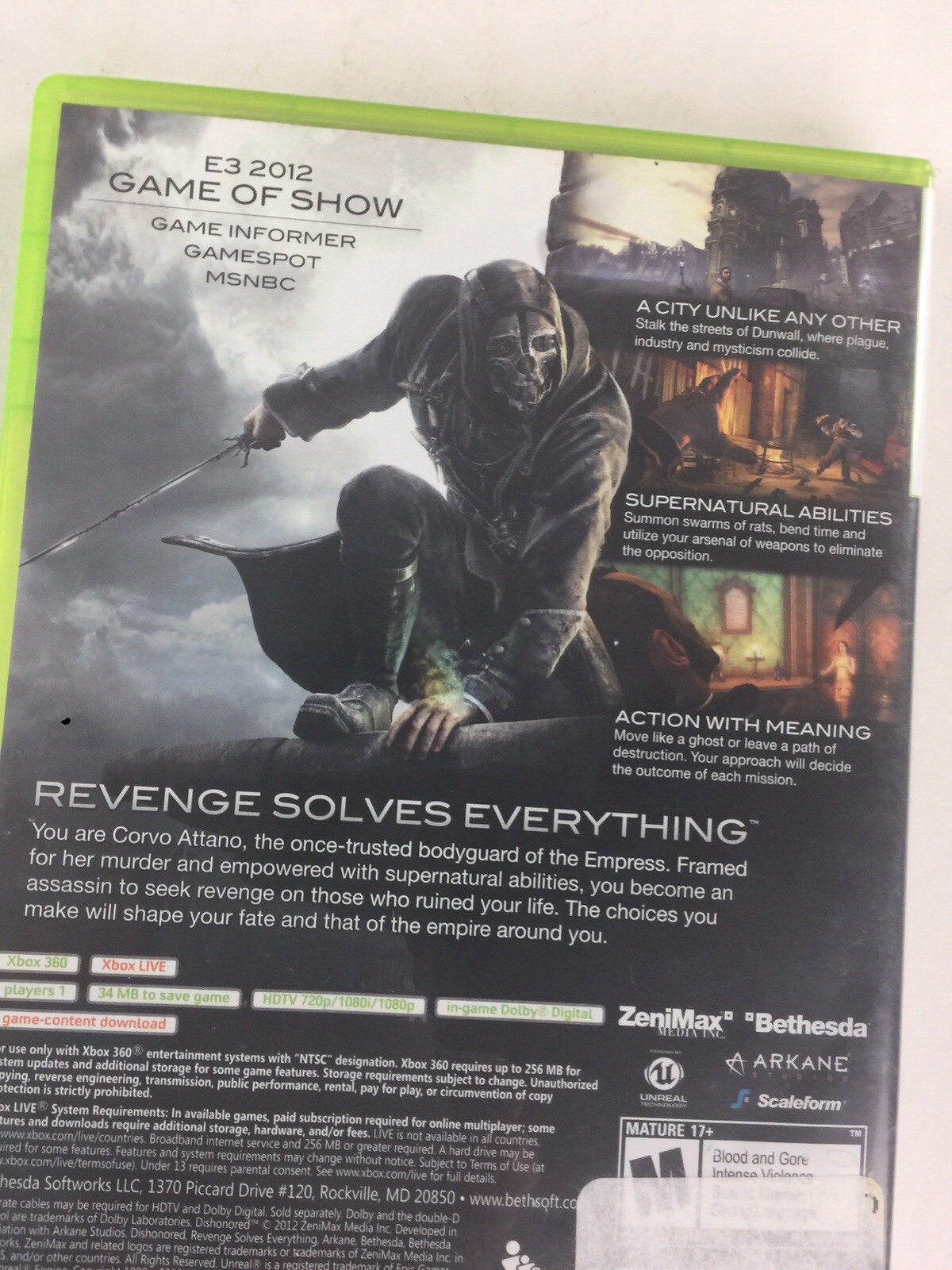 Dishonored Microsoft Xbox 360 2012