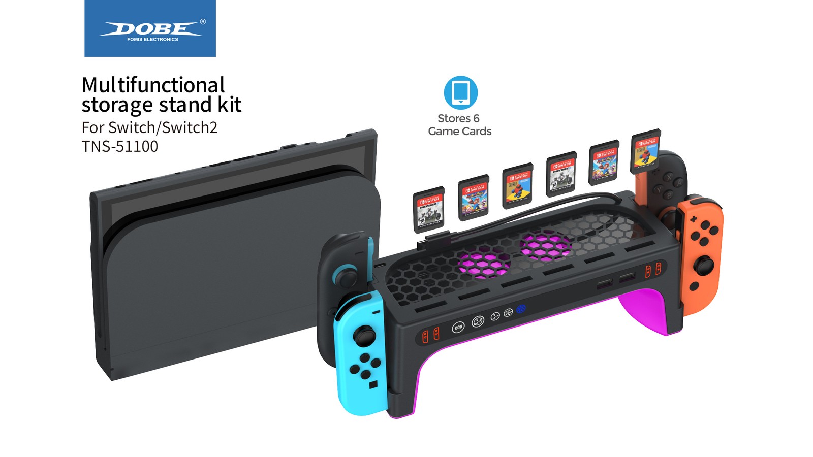 For Switch 2 Switch Desktop Handle Dock Charger Wall Mount Cooling Fan Stand Kit