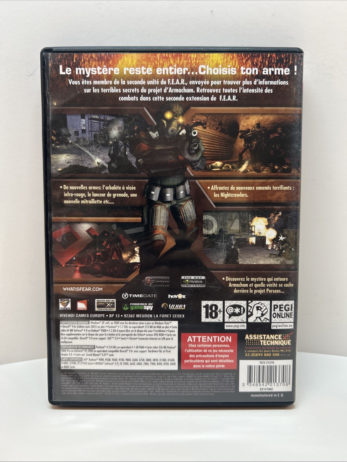 F.E.A.R.: Perseus Mandate (PC Dvd-Rom, 2007) Excellent