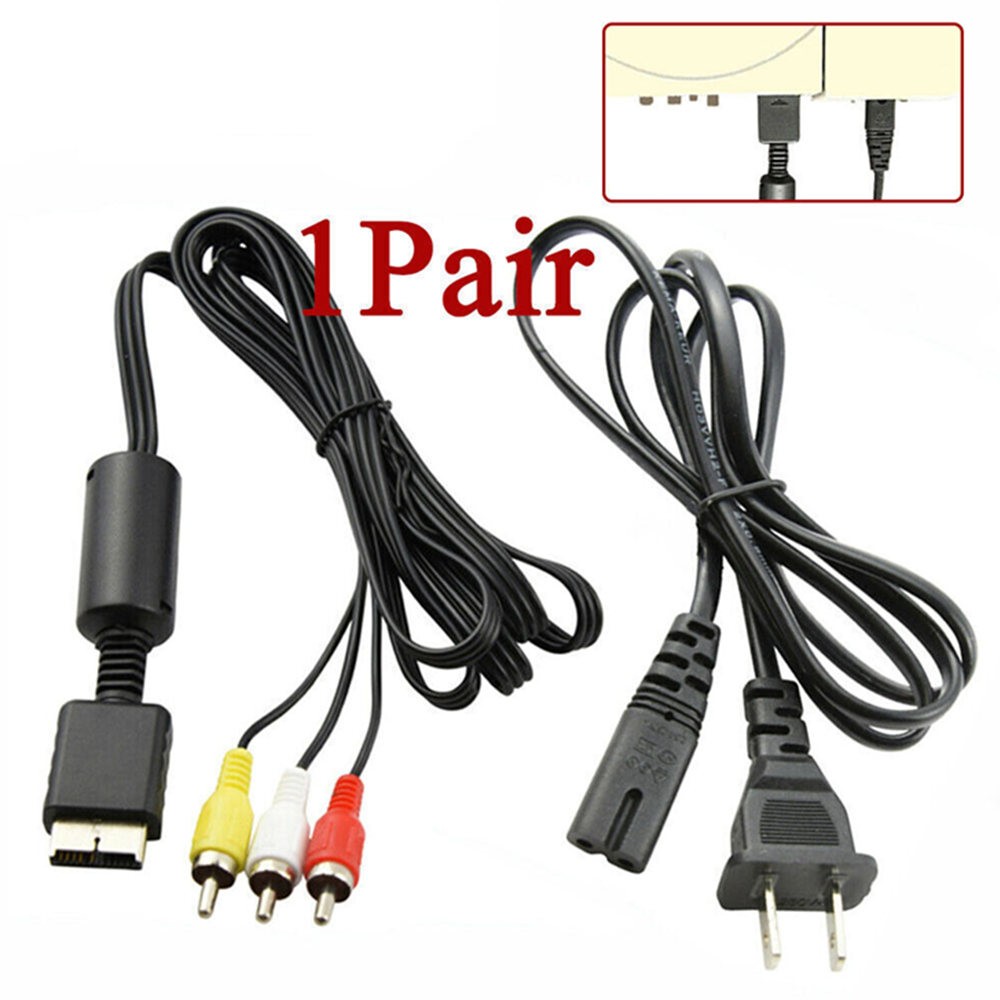 1/2 PS2 FAT Audio AV RCA+AC Cable Power Supply Adapter Cord For Sony Playstation