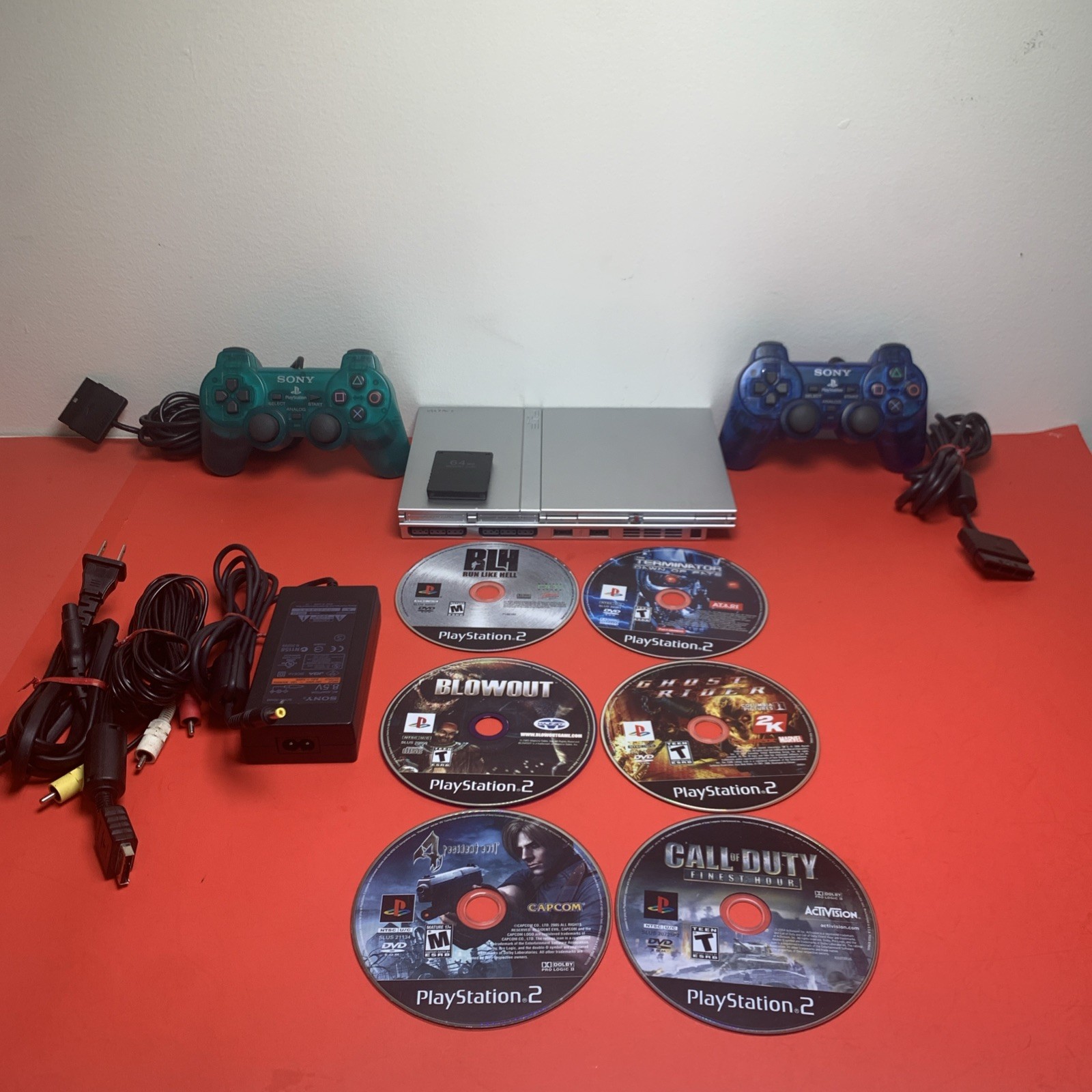 PlayStation 2 Slim Console 6 Games 2 Dual Shock 2 Controllers & 64MB Memory Card