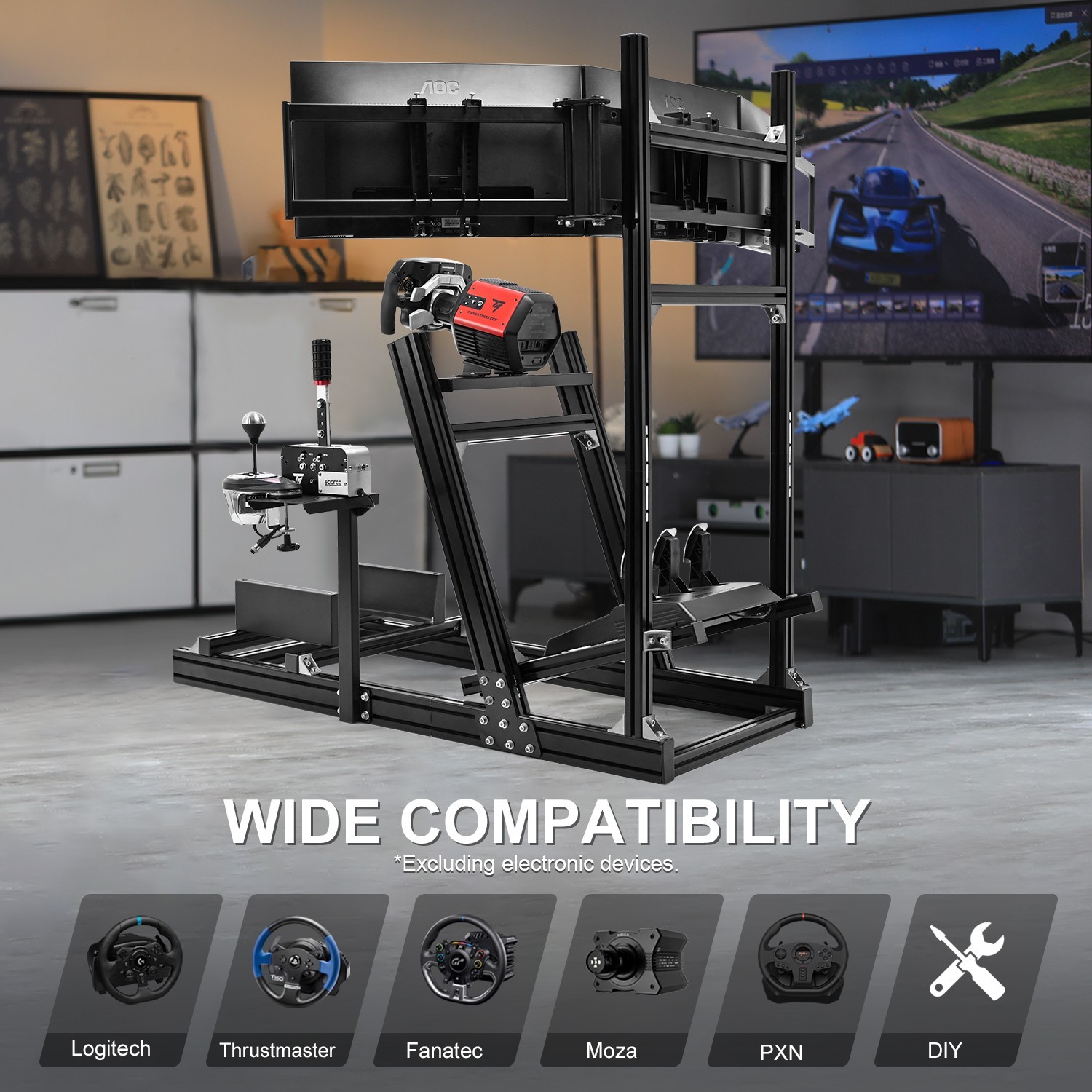 Marada Sim Racing Cockpit Stand with Monitor Bracket Fit Logitech G29 G920 G923