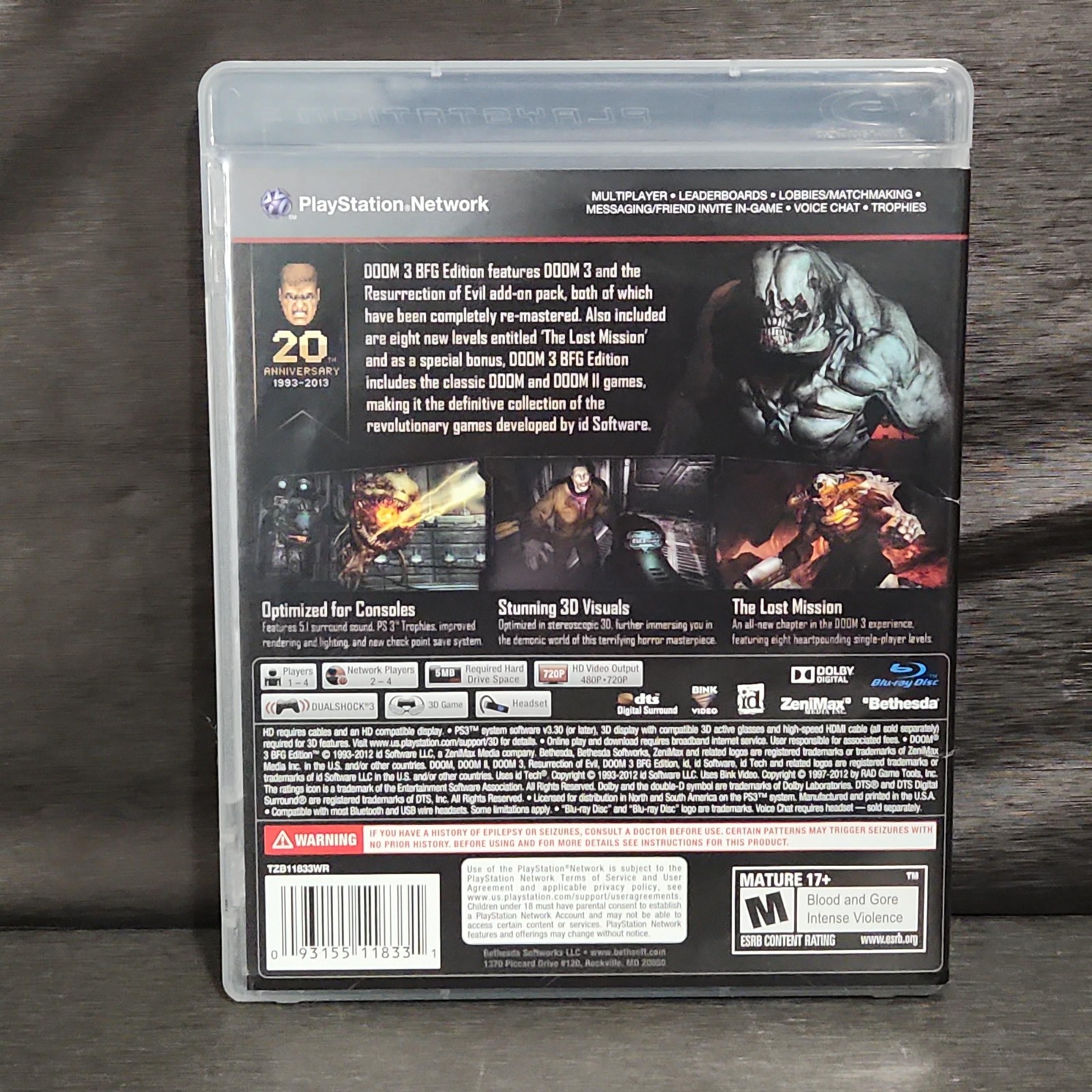 Doom 3 BFG Edition Sony PlayStation 3 PS3 Game M Bethesda Shooter Horror