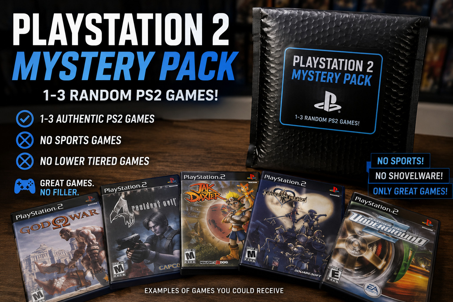 PlayStation 2 Video Game Mystery Pack | 1-3 Random PS2 Games! NO SPORTS!