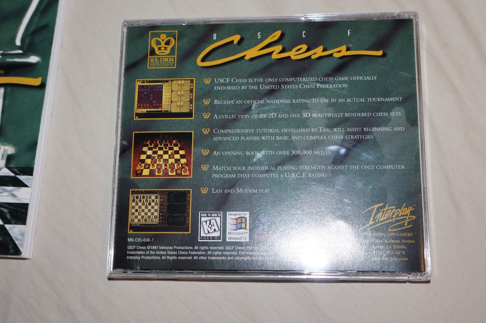 Vintage USCF Chess Game CD Windows 95 1997 Interplay Productions BOXED