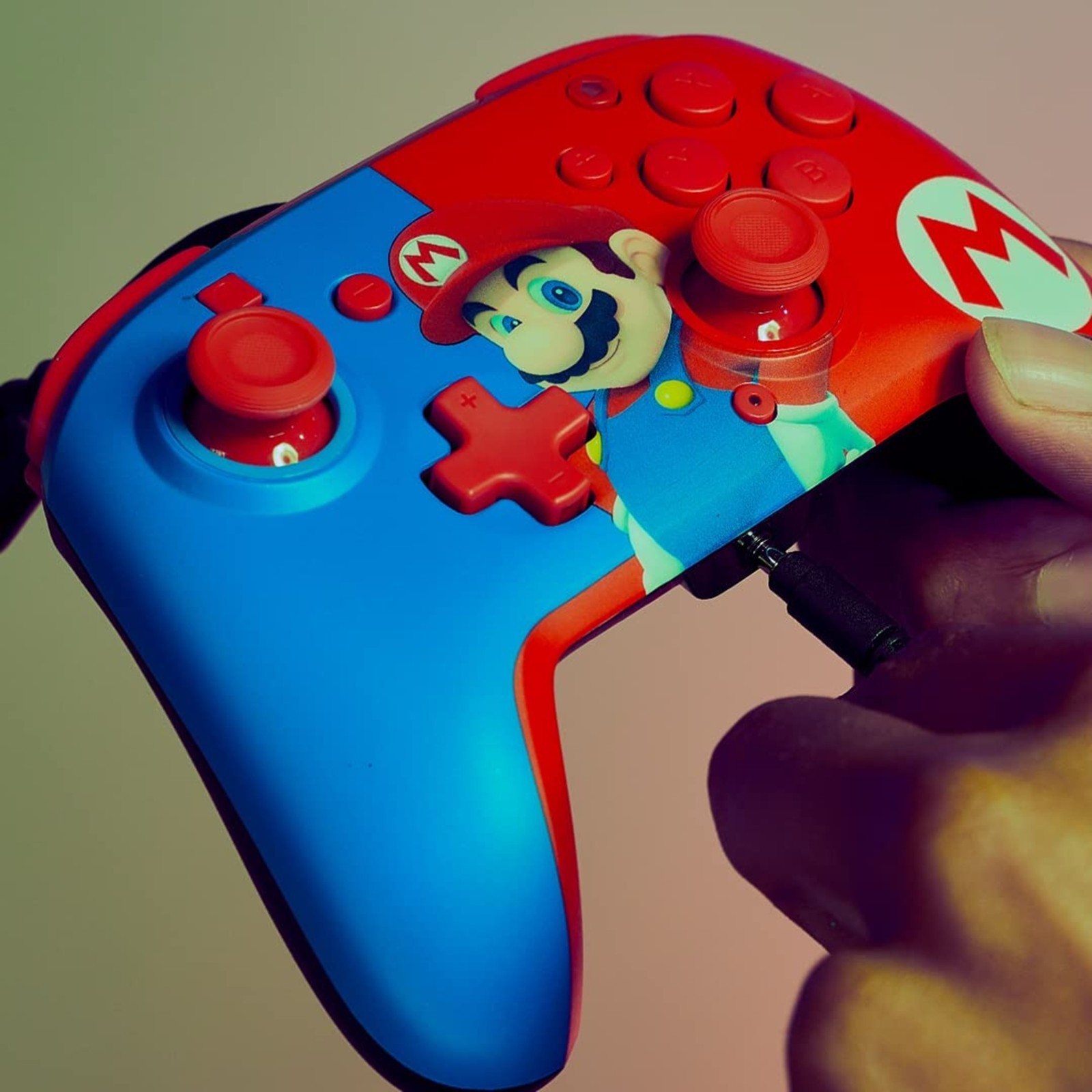 PDP Gaming Faceoff Deluxe+ Wired Switch Pro Controller – Red/Blue Mario Design
