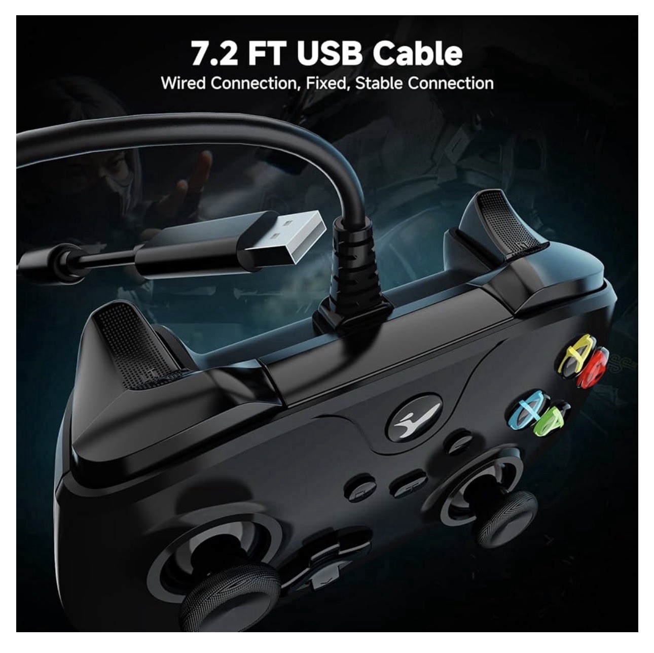 Wired USB Turbo Controller 3.5mm Jack Black Xbox One/Series X|S PC 7.2ft
