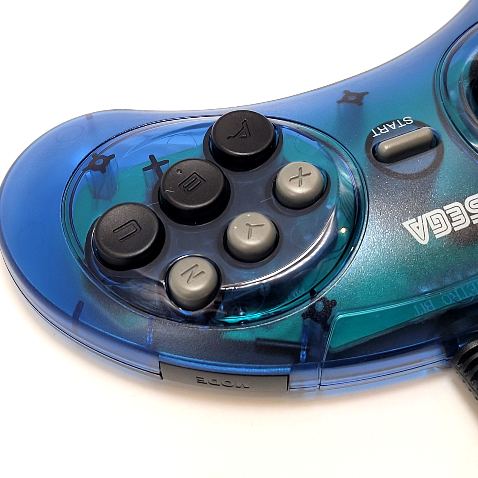 Retro-Bit Official Sega Genesis Controller 6-Button Arcade Pad – Clear Blue