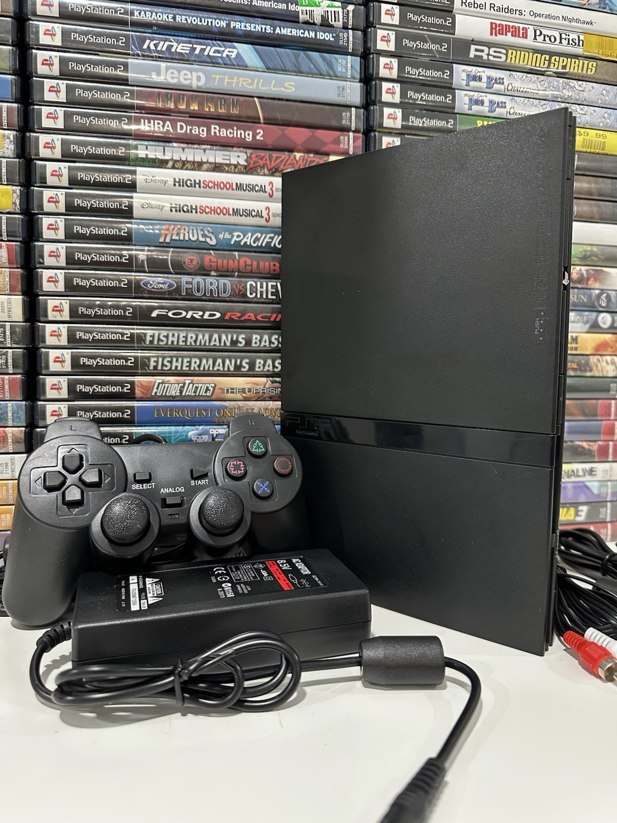 Sony PlayStation 2 PS2 Slim Black Console Bundle –Controller / Cables / Tested