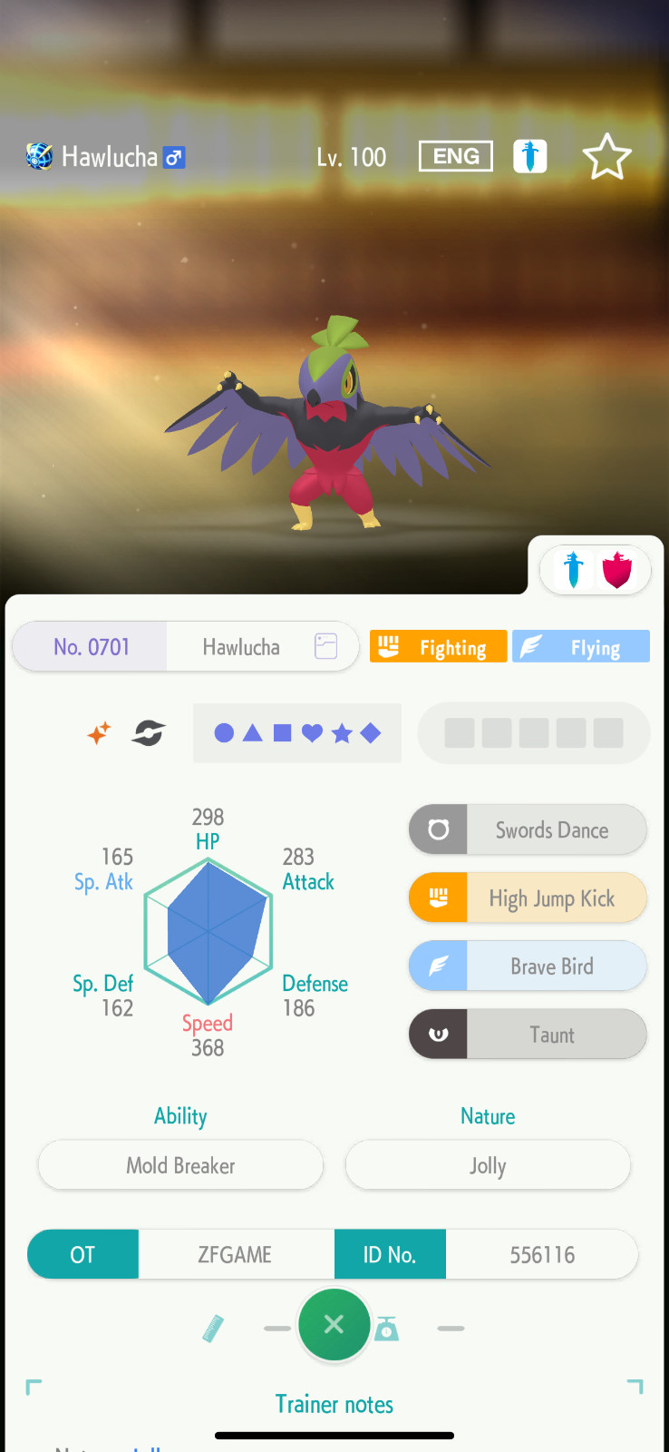 ✨6IV SHINY Hawlucha + EVS🚀 POKEMON HOME✨Champions✨Online delivery⚡