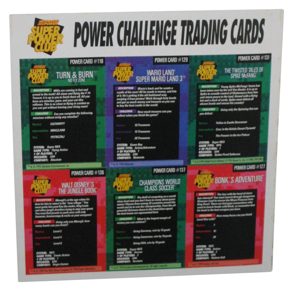 Nintendo Power Challenge Trading Card Sheet – (Wario Land, Bonk’s Adventure, Jun
