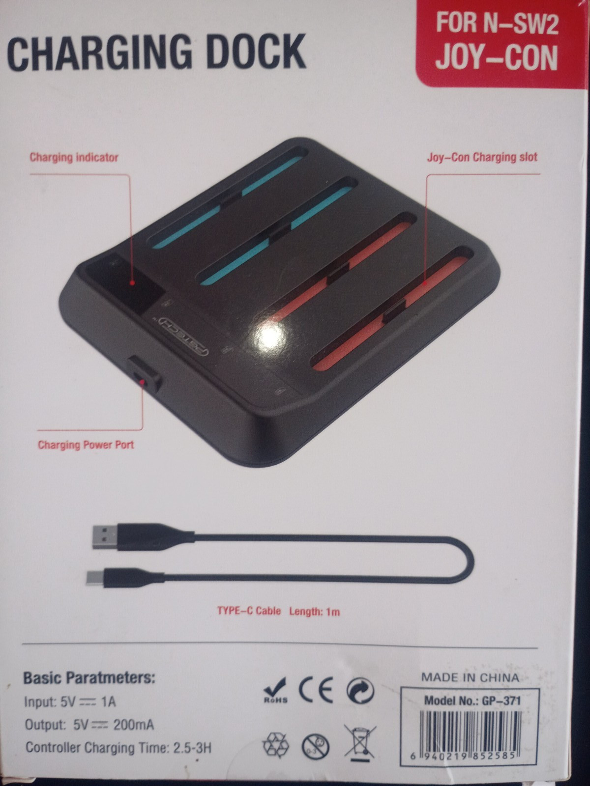 FASTSND EP-371 Joy-Con Charging Dock for Nintendo Switch, USB-C Wired, Black