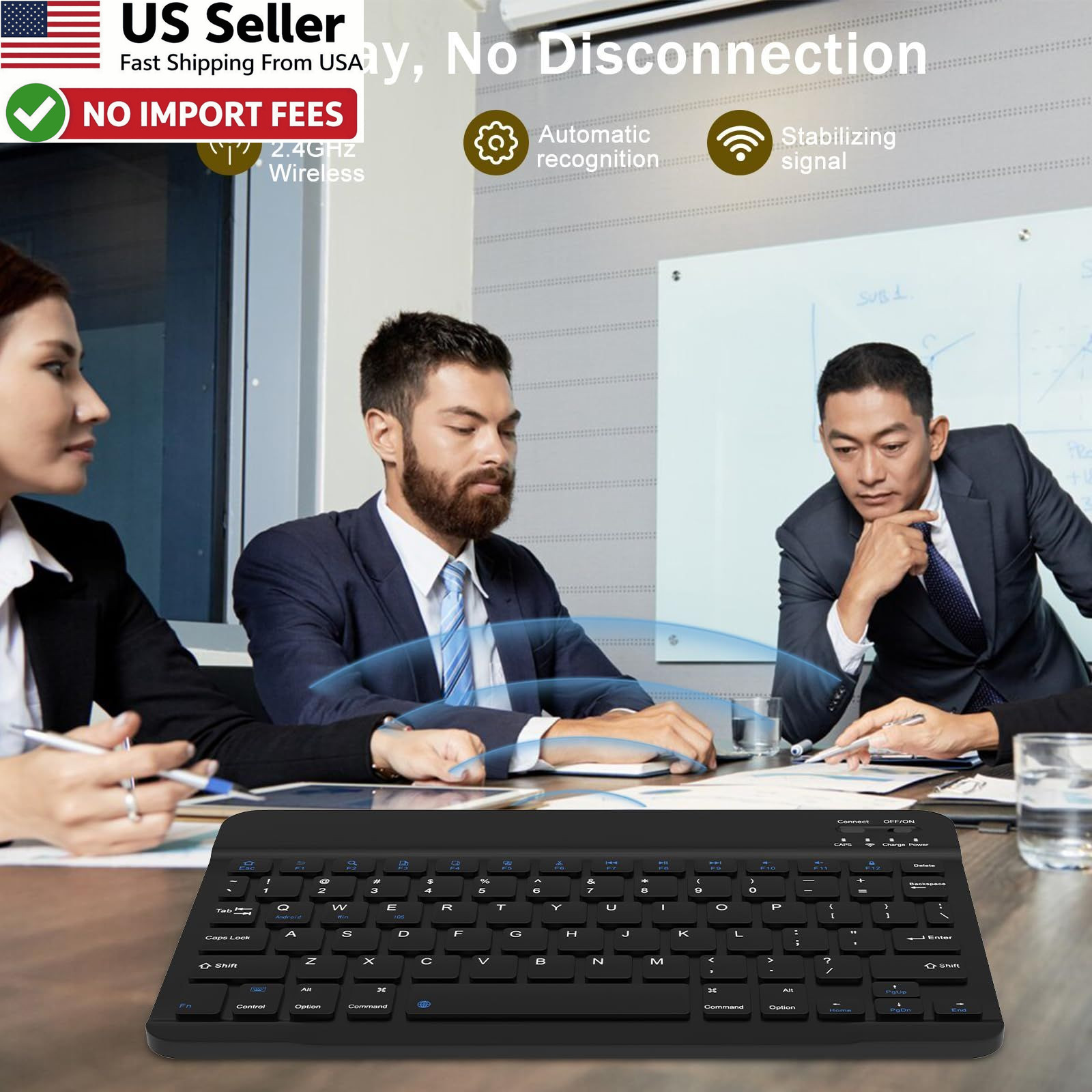 Rechargeable Bluetooth Keyboard Mouse Combo Ultra-Slim Wireless Black FROM USA