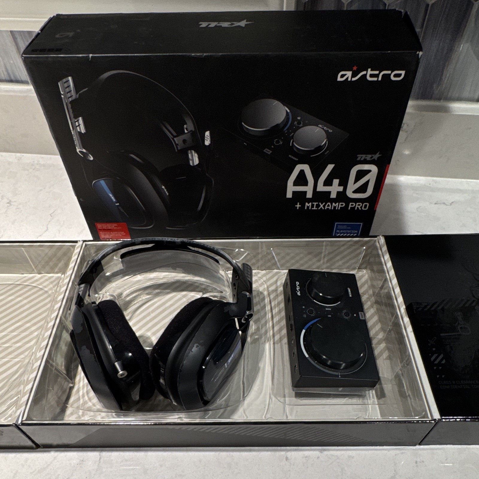 Astro A40 TR Headset w/ MixAmp Pro, Black/Blue, USB/3.5mm for PS4 PS5 PC