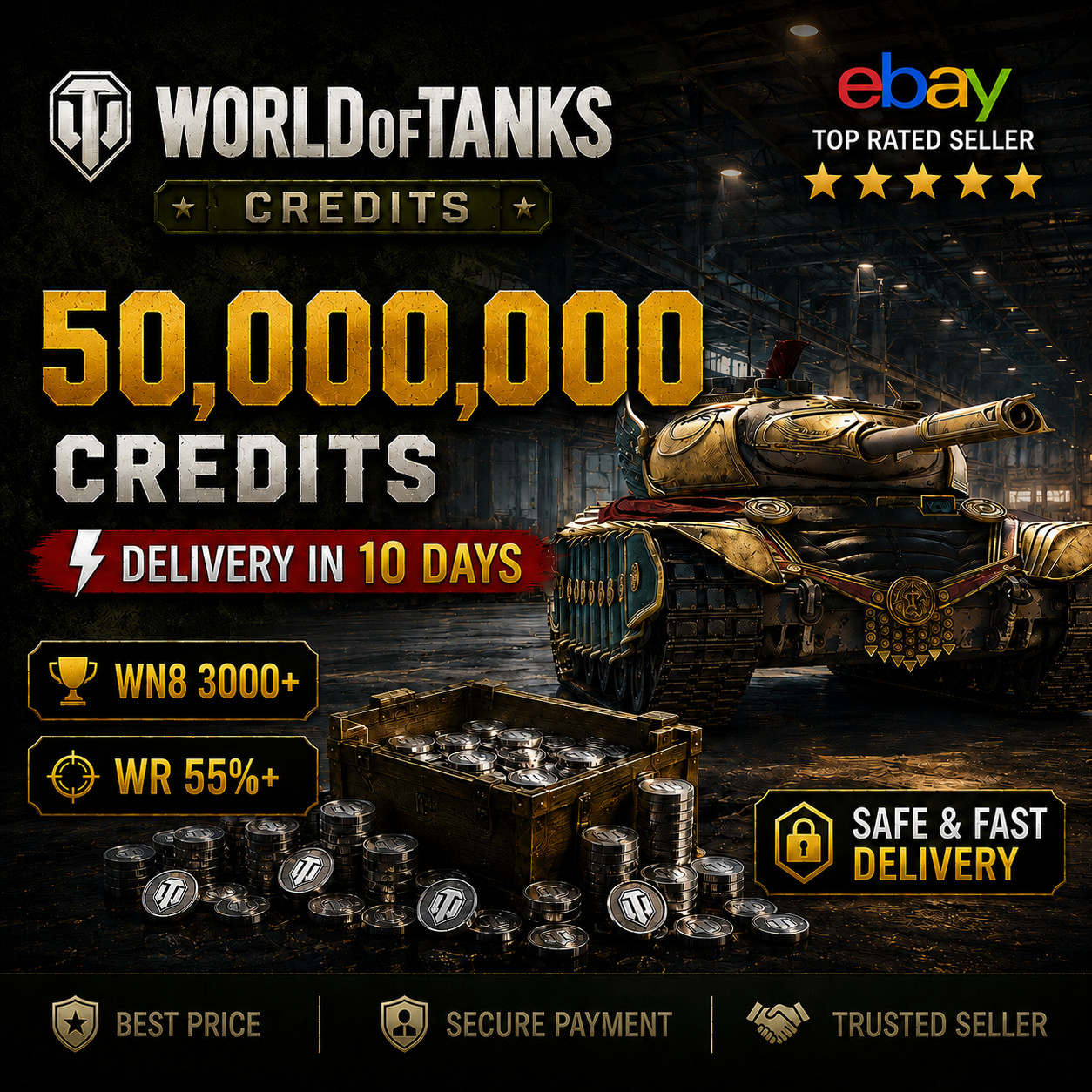 World Of Tanks l 50 MLN CREDITS l 3000+ WN8 l 10 DAYS l EU / NA SERVERS l WOT