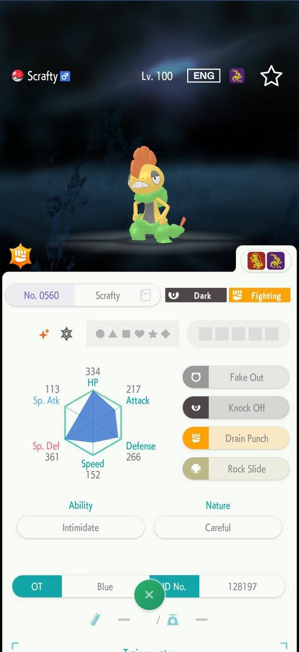 SCRAFTY 🔥6IV SHINY POKEMON HOME🔥Pokemon CHAMPIONS