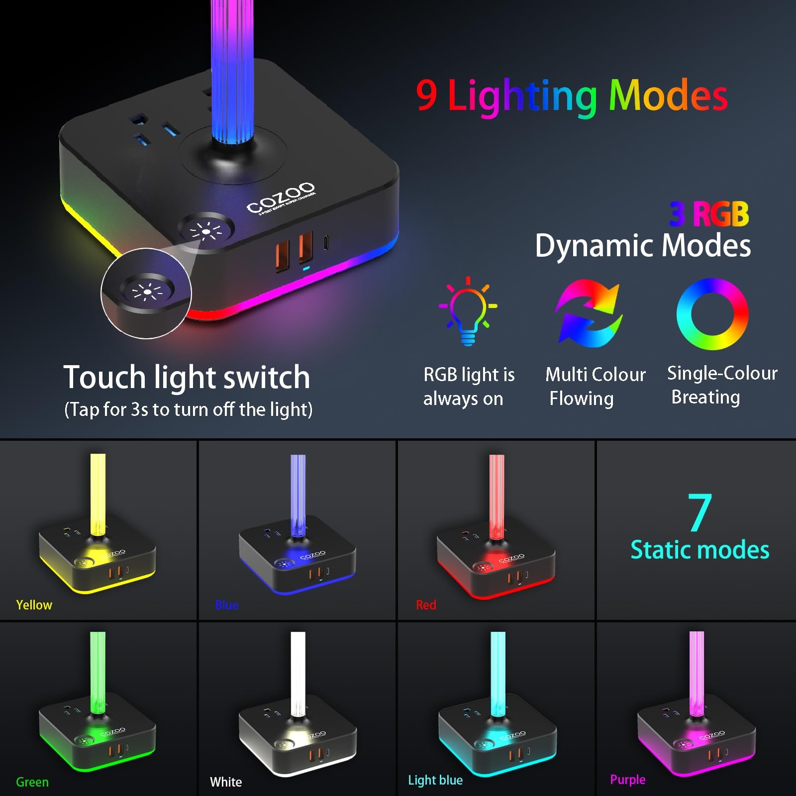 cozoo RGB Headphone Stand with Charger 3 9.86*4.1*3.9 in, Gaming Lights