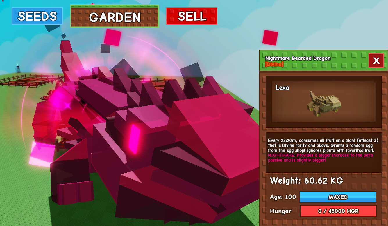 Huge Nightmare Bearded Dragon 60.62Kg – Grow A Garden – Roblox – Fast & Easy!